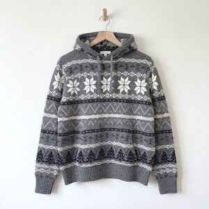 American Eagle Outfitters Mens Fair Isle Hoodie Sweater Gray Large NWT Pullover